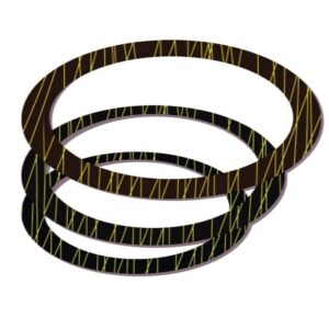 Décor alimentaire cercles pliés lignes jaunes 20 à 100mm chocolat noir sérigraphié