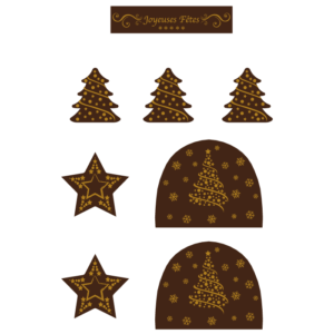 Décor alimentaire kit de noel 2 assortiment 8 pièces chocolat noir sérigraphié