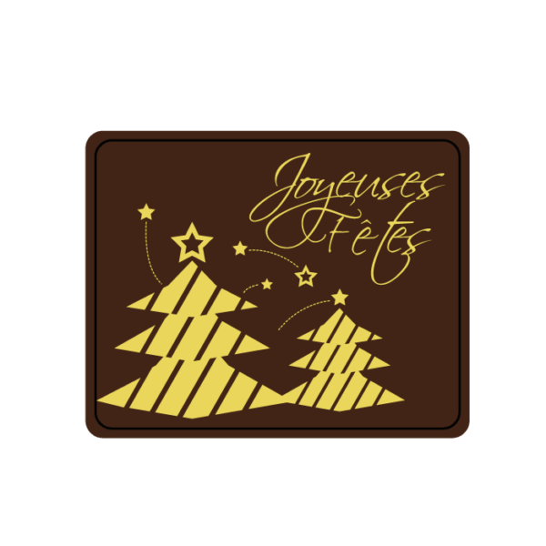 Décor alimentaire rectangle joyeuses fêtes avec rebords 50x40mm chocolat noir sérigraphié