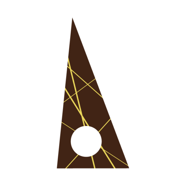 Décor alimentaire triangle percé lignes jaunes 95x45mm chocolat noir sérigraphié